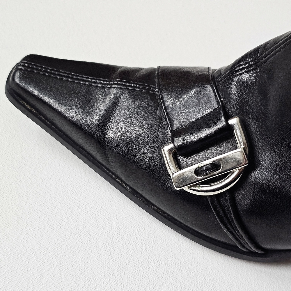 🖤 Paul Green Black Leather Ankle Boots Austria Made Heeled Square Toe Buckle - Picture 15 of 16